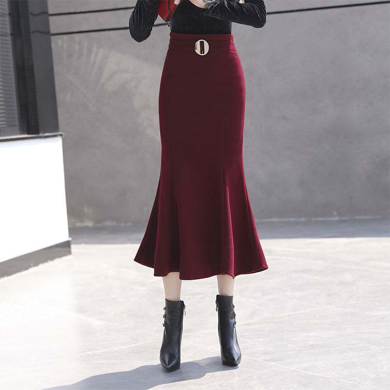Spring and tweed long skirt splicing mid-length temperament
