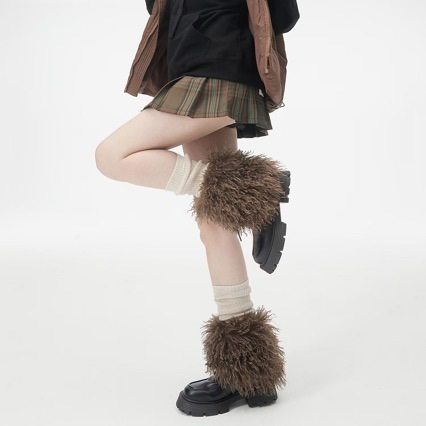 秋冬毛毛袜套甜美少女滩羊毛腿套Y2K亚文化辣妹小腿套皮草靴套女