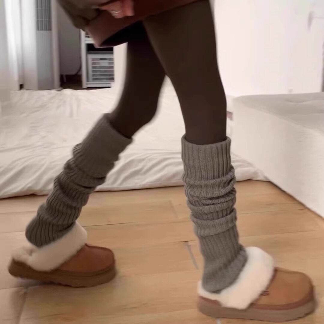 灰色针织袜套女款秋冬堆堆袜长筒袜子白小腿袜过膝袜护膝防滑腿