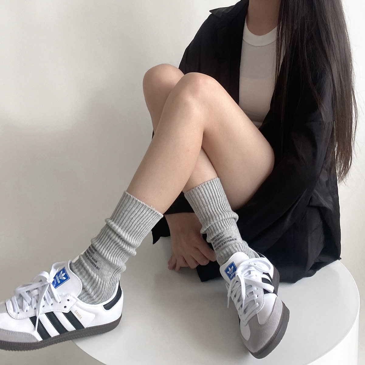 秋冬新款日系粗线工装风多色简约休闲字母印花中筒袜子百搭堆堆袜