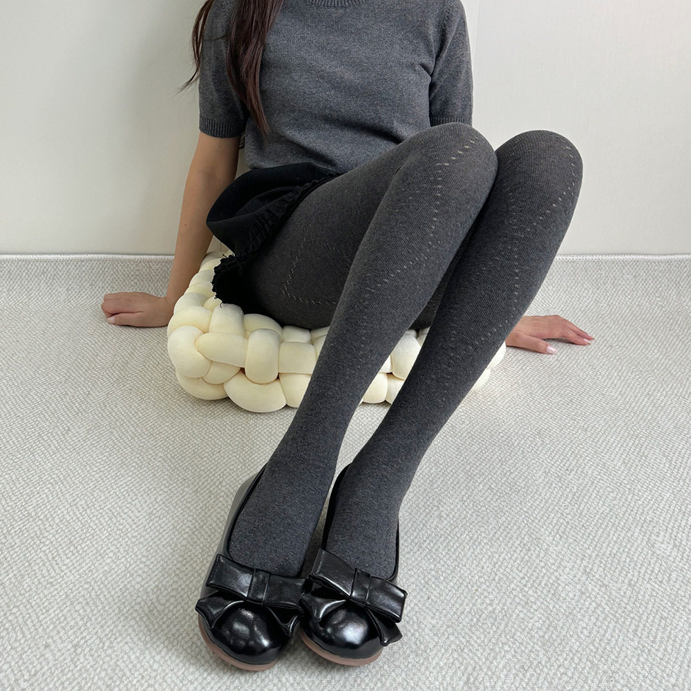 秋冬格蕾系灰色棉镂空菱形格弹力显瘦保暖性感美腿袜打底连裤袜女