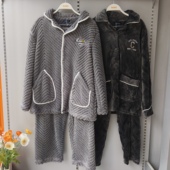 法拉绒厚绒开扣翻领家居服睡衣套 特价 粉丝价99.9 香蜜闺秀男士