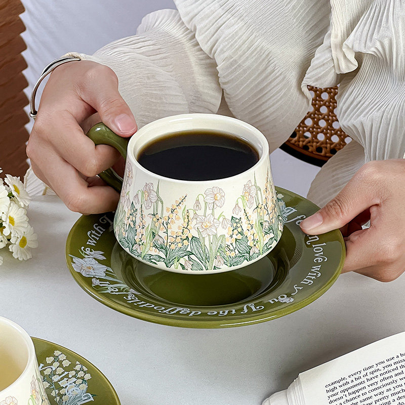复古油画风铃花陶瓷咖啡杯高颜值陶瓷杯子精致礼盒装高级伴手礼