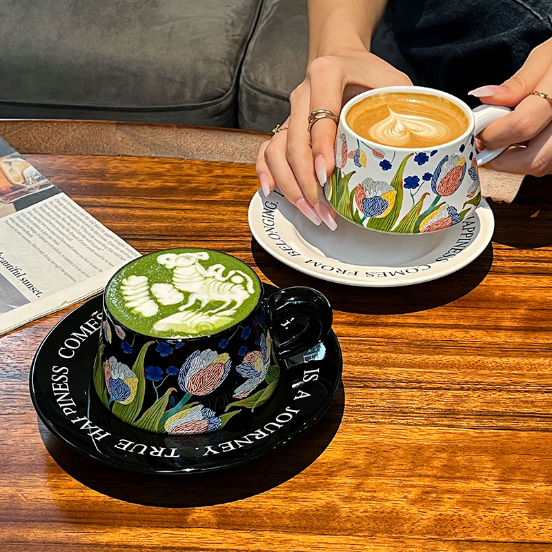 鳶尾花杯碟陶瓷咖啡杯禮品禮盒裝
