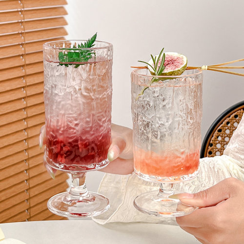 ins网红高脚玻璃直筒果汁杯