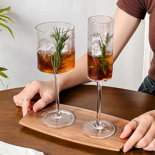 小众高级感葡萄酒杯红酒杯家用果汁杯香槟杯鸡尾酒杯 复古条纹法式