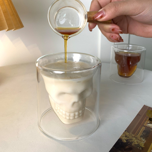 个性 ins创意双层美式 果汁杯玻璃杯骷髅头耐高温鸡尾酒杯异形风杯