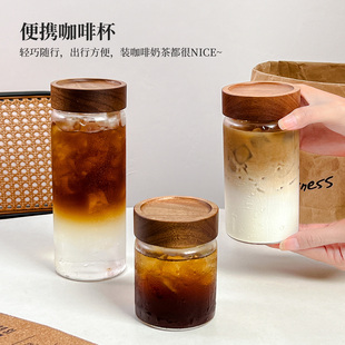 便携外带玻璃杯带盖喝水杯女耐高温个人专用茶杯密封随行咖啡杯子