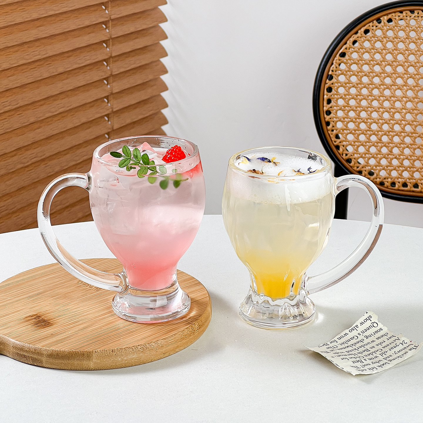 创意带把玻璃杯果汁冷饮杯气泡水