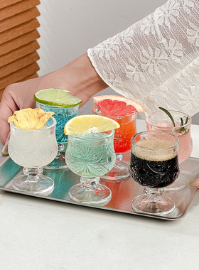 复古浮雕刻花钻石玻璃杯创意迷你果酒杯精致高脚甜酒小酒杯一口杯