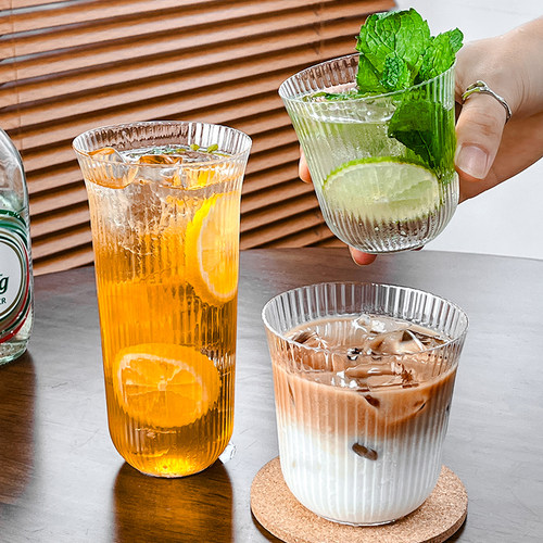 条纹阔口杯鸡尾酒杯果汁杯果茶杯