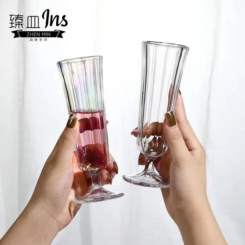 高颜值洋酒葡萄酒杯网红西餐厅拍照i玻璃浮雕香槟杯高脚红酒杯子