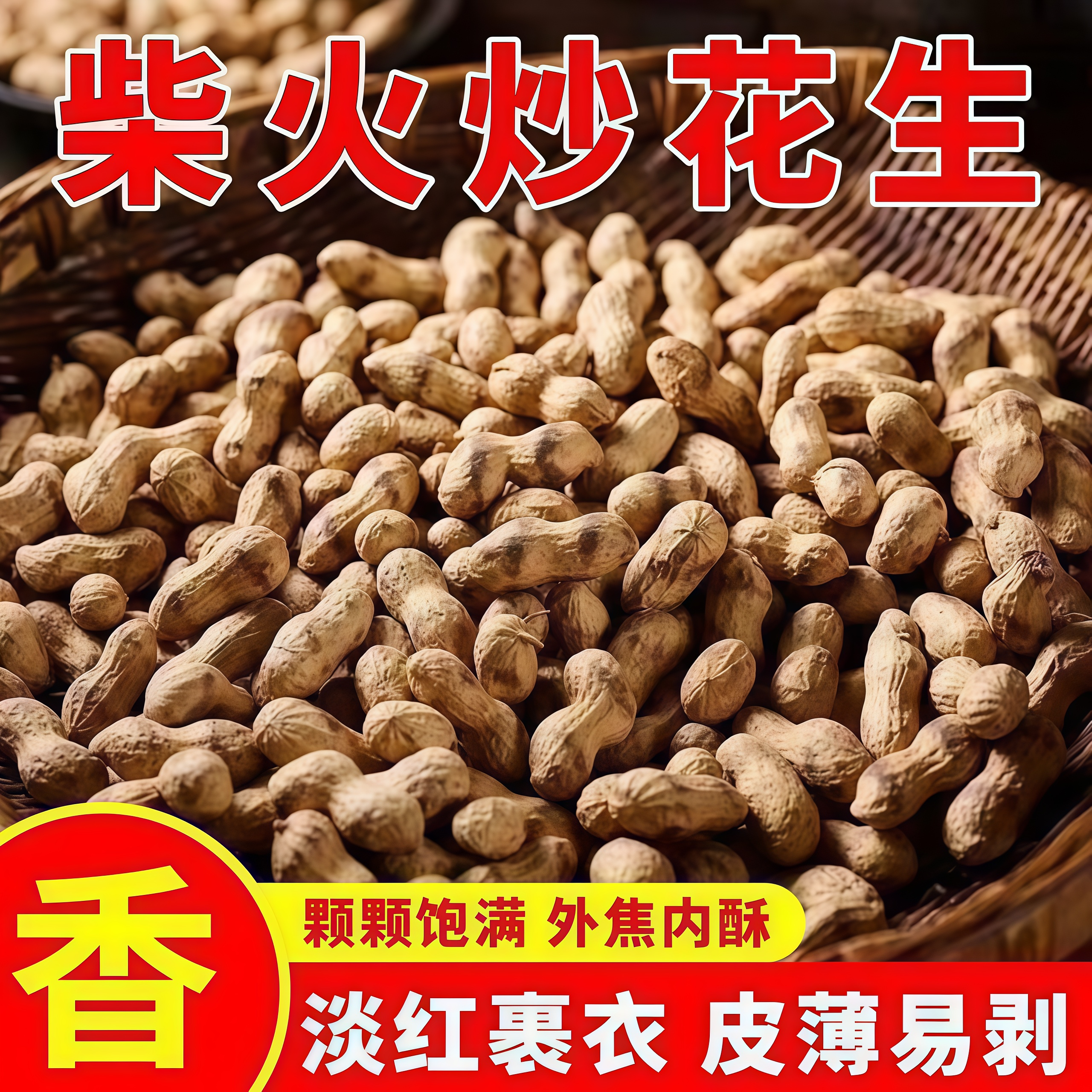 炒花生带壳原味农家铁锅柴火炒熟红皮花生下酒菜2026新花生炒货