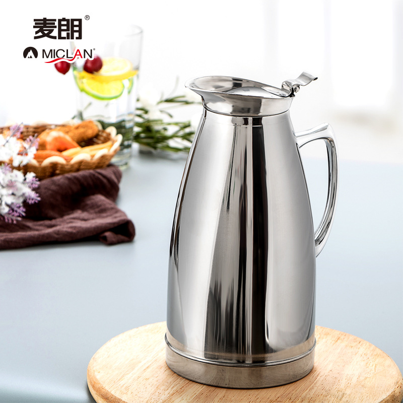 不锈钢双层真空保温真空壶易清洗无塑料全钢餐厅咖啡厅果汁饮料壶