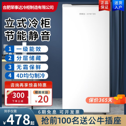 立式冰柜冷冻柜家用风冷无霜一级能效抽屉式全冷冻厨房电冰箱单门
