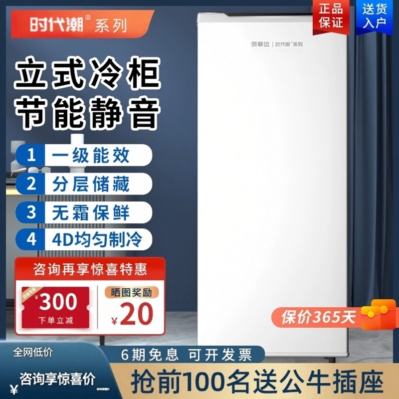 立式冰柜冷冻柜家用风冷无霜一级能效抽屉式全冷冻厨房电冰箱单门