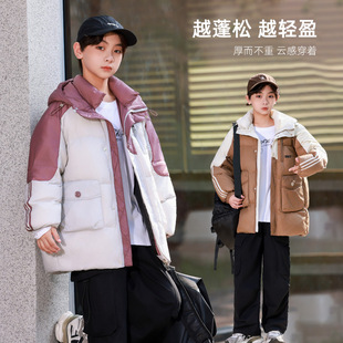 男童学生中长款宽松羽绒服加厚面包服外套大童连帽棉袄衣棉服冬装