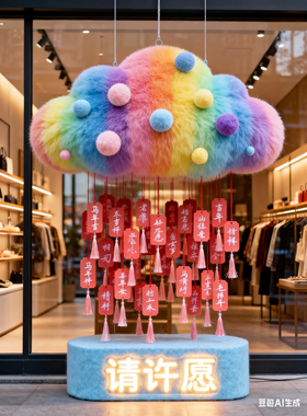 2026新年毛绒云朵橱窗美陈摆件