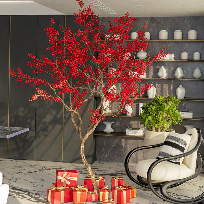 新年仿真红果冬青树大型许愿树