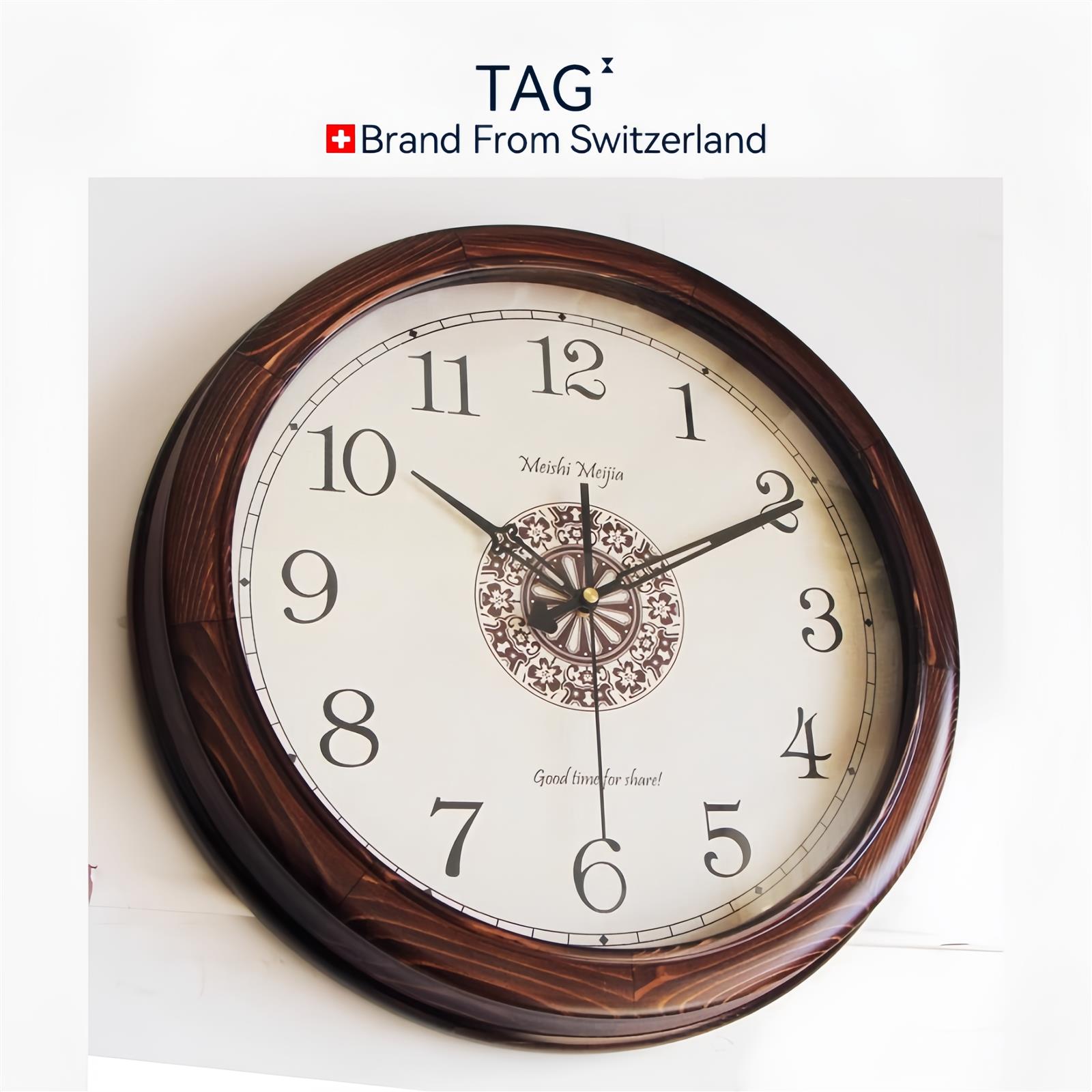 复古圆形石英钟手工实木轻奢简约