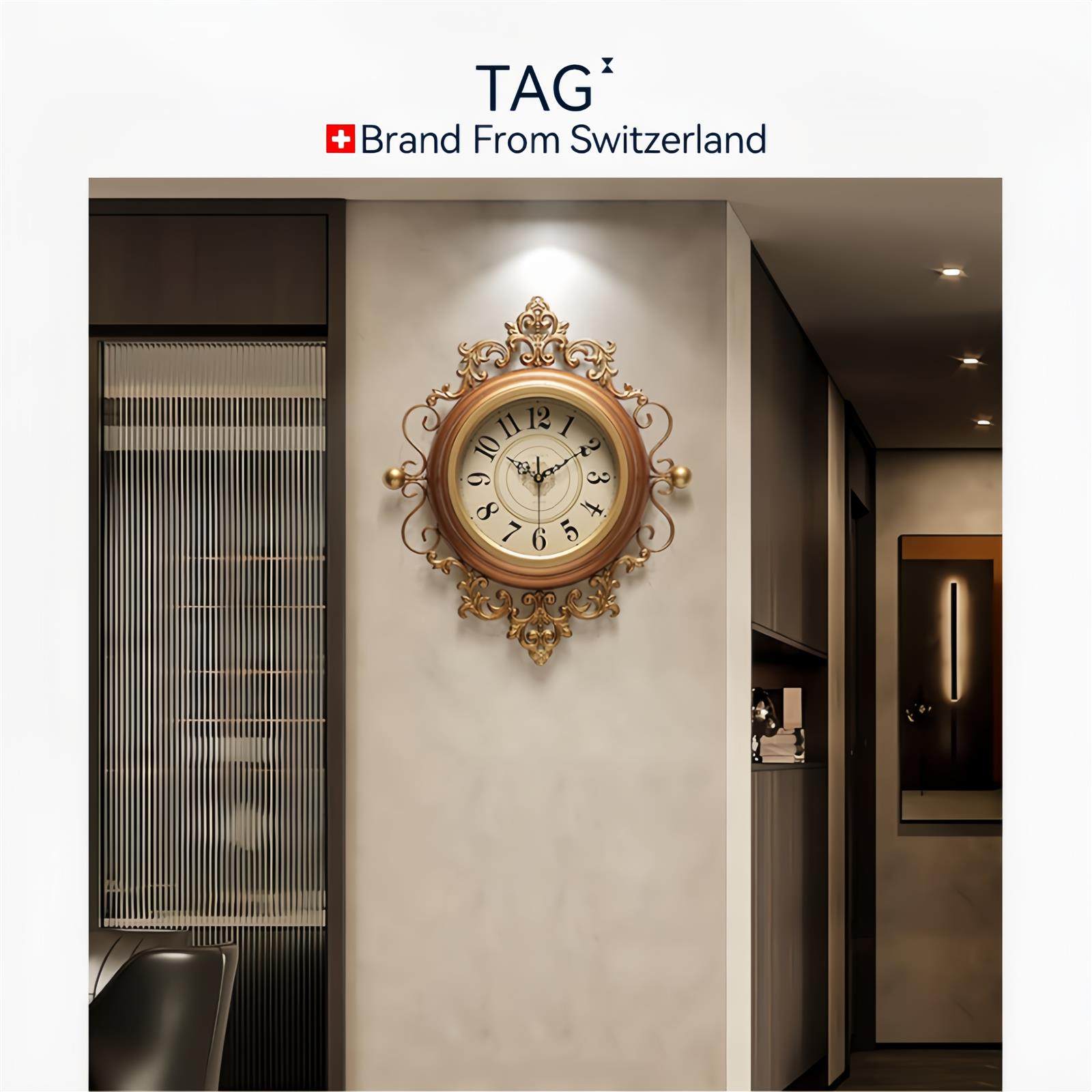 瑞士TAGH挂钟新款高级感复古钟表手工时尚时钟挂墙欧式客厅挂表,家居饰品,挂钟,淘宝优惠券,粉丝福利购,淘宝优惠卷