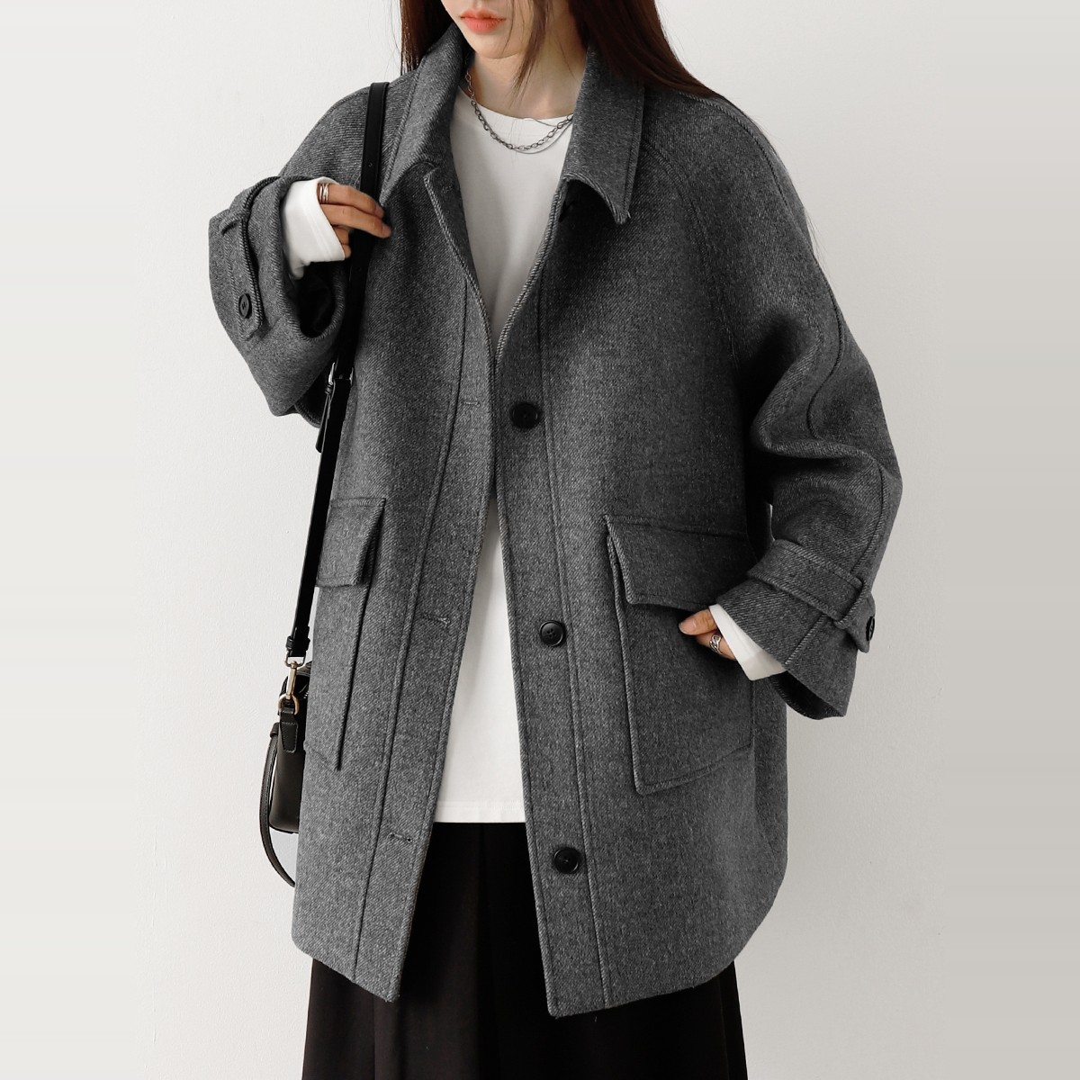CHICVEN「流光岁月」高级感翻领羊毛毛呢外套小个子大口袋呢大衣