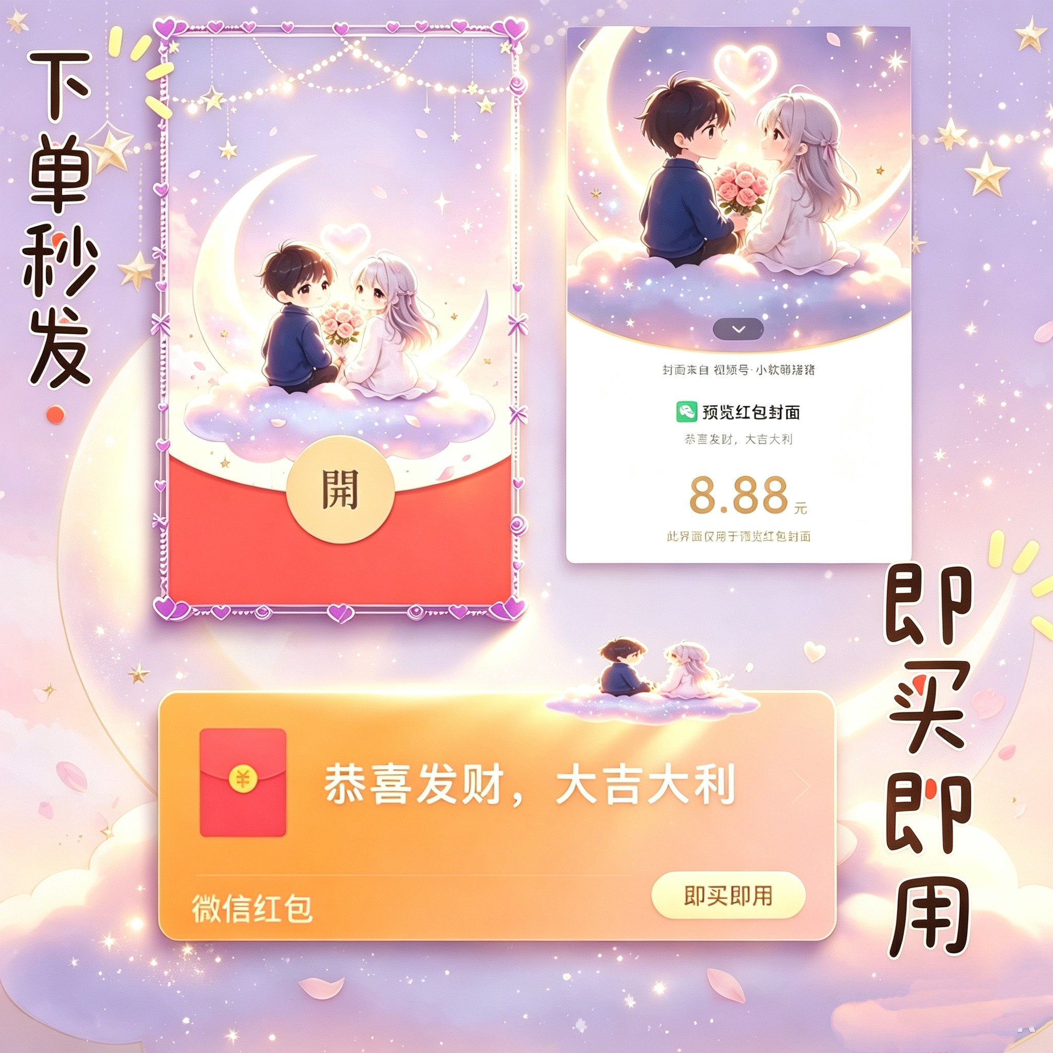 梦幻星月情侣动态红包封面序列号图片