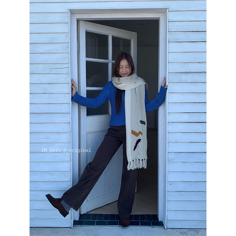 日系古早感针织双面围巾