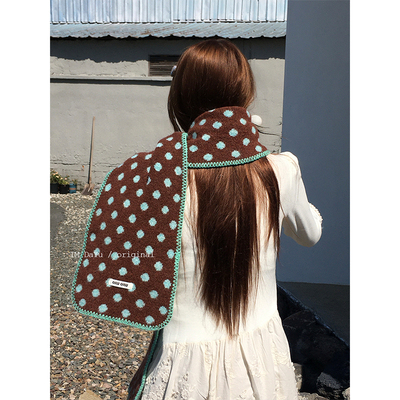 韩系复古波点软糯双面围巾