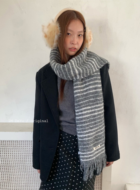 DaYu 小众设计时髦复古条纹流苏围巾女秋冬氛围感加厚双面围脖潮