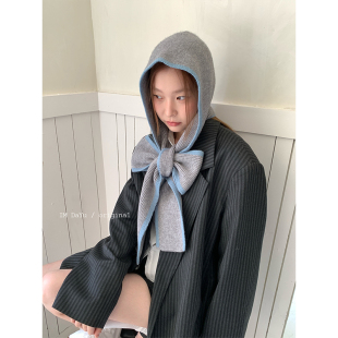韩国新款含羊毛秋冬连帽围巾一体式保暖护耳毛线帽小众多用披肩潮