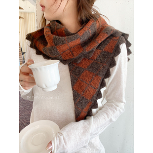 古早感百搭三角披肩秋冬装饰保暖护颈搭配小围巾琥珀系头巾屁帘