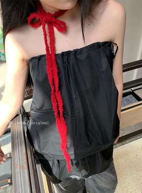 小众毛绒长条装饰小绑带y2k时髦装饰颈链多功能绑发细围巾氛围感