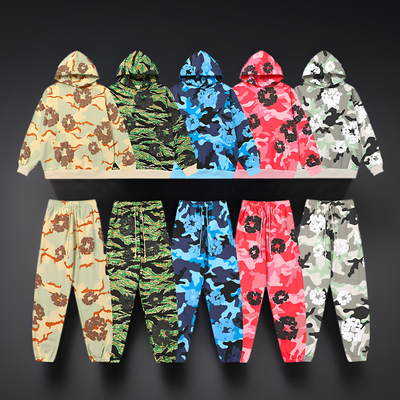 高端Denim迷彩木棉花连帽运动裤