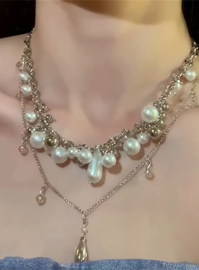 法式多层珍珠choker项链女