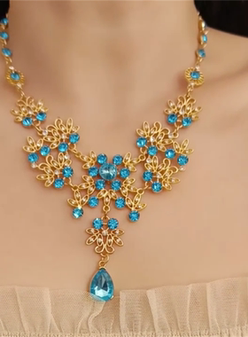 超闪蓝色水滴锆石项链女