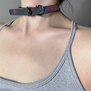 zoozmomo温变彩虹choker颈链女甜酷辣妹个性软皮革高级感颈项圈潮