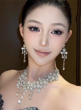超闪水钻流苏项链耳环女晚礼服
