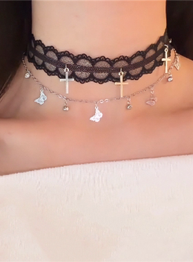 纯欲辣妹项链十字架蕾丝choker
