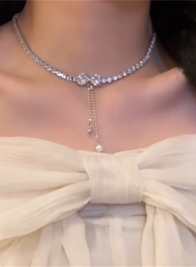 超闪锆石蝴蝶结项链女