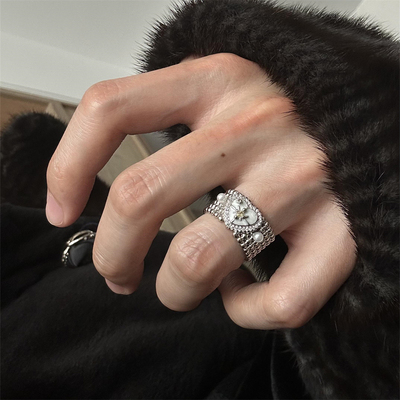 满钻爱心星芒珍珠戒指女