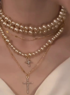 金色十字架珍珠项链女
