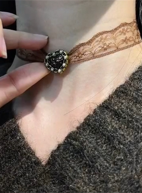 秋冬咖色系复古短款choker颈带