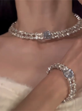 双层满钻锆石choker项链