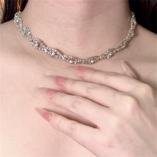 zoozmomo超闪银色编织水钻项链耳环套装女气质夸张锁骨链晚宴配饰