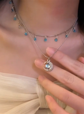 蓝色锆石流苏项链女款