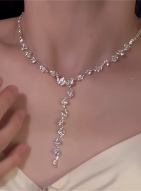 超闪水钻波浪流苏锁骨链女