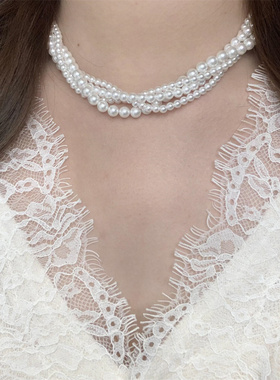 多层叠戴缠绕珍珠项链