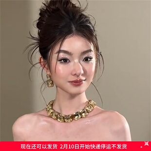 zoozmomo欧美夸张方形项链choker轻奢高级感小众脖颈链耳环锁骨链