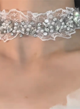 镶钻蕾丝花边锆石颈链女